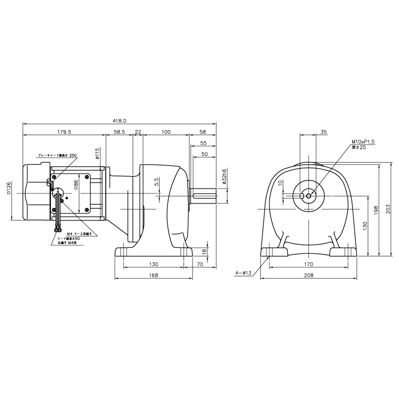 ニッセイ ギヤードモーター G3L32N450-MM02TWJNB4 平行軸 脚取付 0.2kW 減速比1/450 三相 400V ブレーキ付 軸炭素鋼