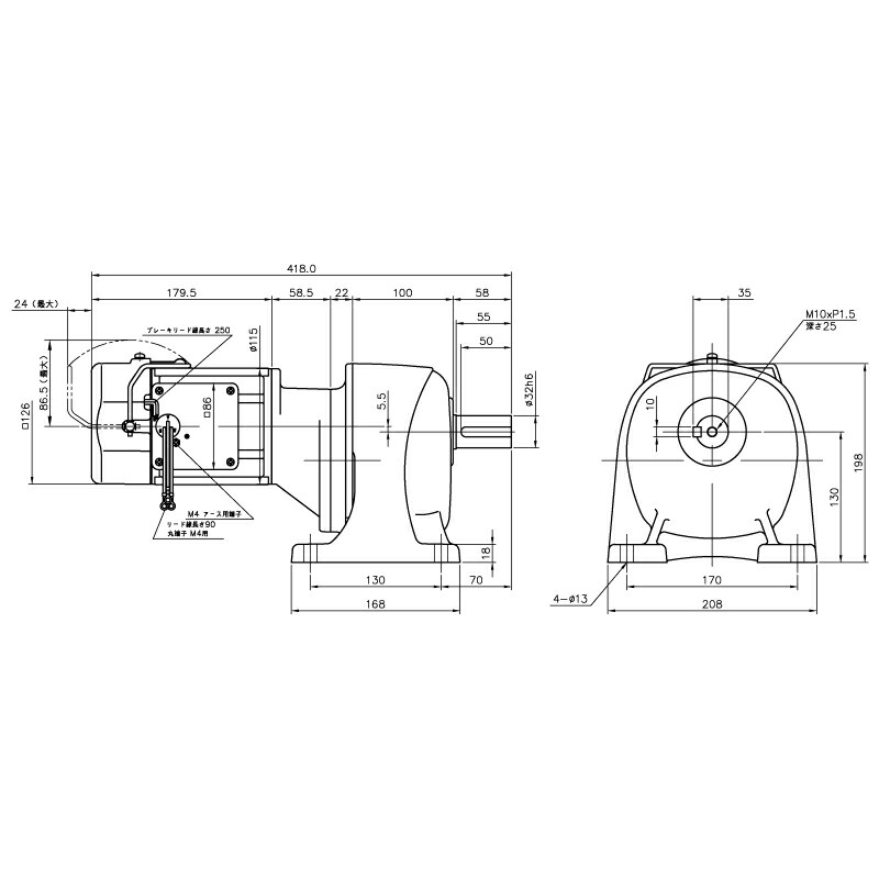 ニッセイ ギヤードモーター G3L32N375-MM02TWJNJ4 平行軸 脚取付 0.2kW 減速比1/375 三相 400V 手動解放ブレーキ付 軸炭素鋼