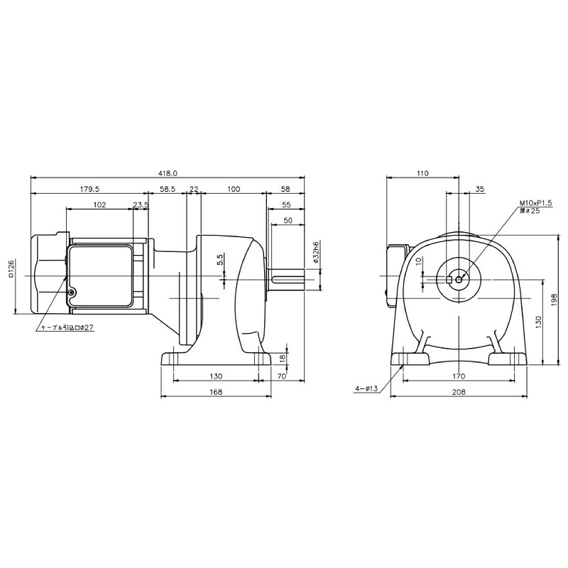 ニッセイ ギヤードモーター G3L32N300-MM02TNNTB2 平行軸 脚取付 0.2kW 減速比1/300 三相 200V ブレーキ付 軸炭素鋼 ターミナルボックス付｜設備プロ王国　店