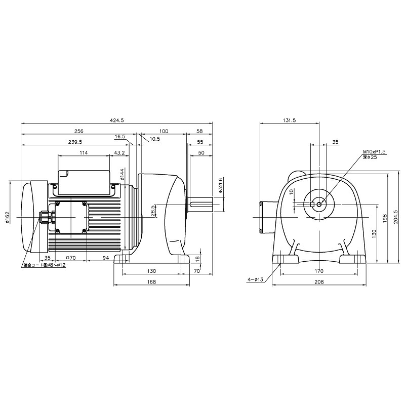 ニッセイ ギヤードモーター G3L32N100-MM04CNJAN 平行軸 脚打っ付け 0.4kW 減速度比1/100 単相 100V 打ちきり無 A型停留所ボックス席