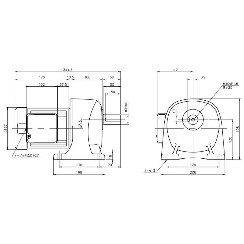 ニッセイ ギヤードモーター G3L32N120-MM04TNNTN 平行軸 脚打っ付け 0.4kW 減速度比1/120 打ちきり無 軸カーボン鋼
