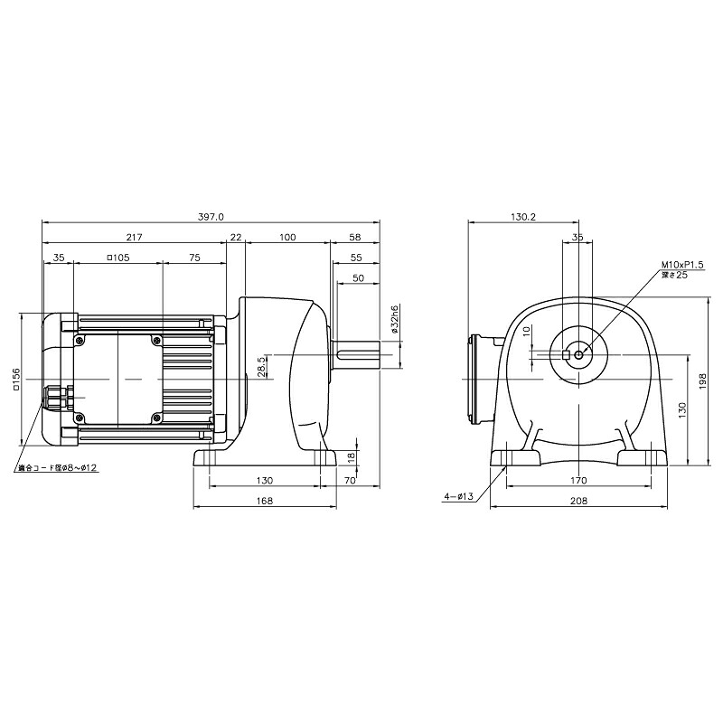 ニッセイ ギヤードモーター G3L32N50-WR08TWNEN 平行軸 脚取付 防水 0.75kW 減速比1/50 三相 400V ブレーキ無 E型ターミナルボックス 軸炭素鋼|設備プロ王国 店