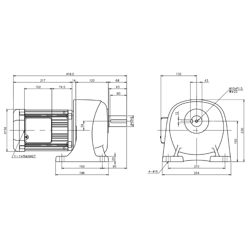 ニッセイ ギヤードモーター G3L40N160-MR08TWNTN 平行軸 脚取付 0.75kW 減速比1/160 ブレーキ無 軸炭素鋼|設備プロ王国 店