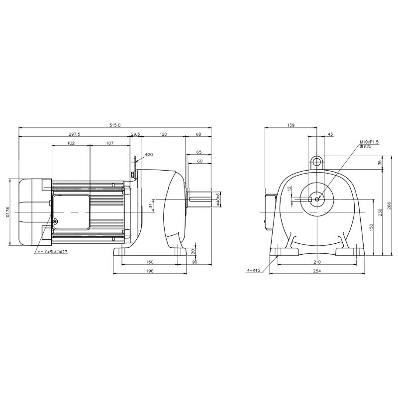 ニッセイ ギヤードモーター G3L40N30-MR15TNNTB2 平行軸 脚取付 1.5kW 減速比1/30 三相 200V ブレーキ付 軸炭素鋼 ターミナルボックス付｜設備プロ王国　店