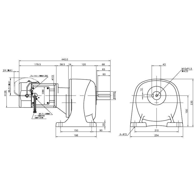 ニッセイ ギヤードモーター G3L40N600-MM02TWJNJ4 平行軸 脚取付 0.2kW 減速比1/600 三相 400V 手動解放ブレーキ付 軸炭素鋼