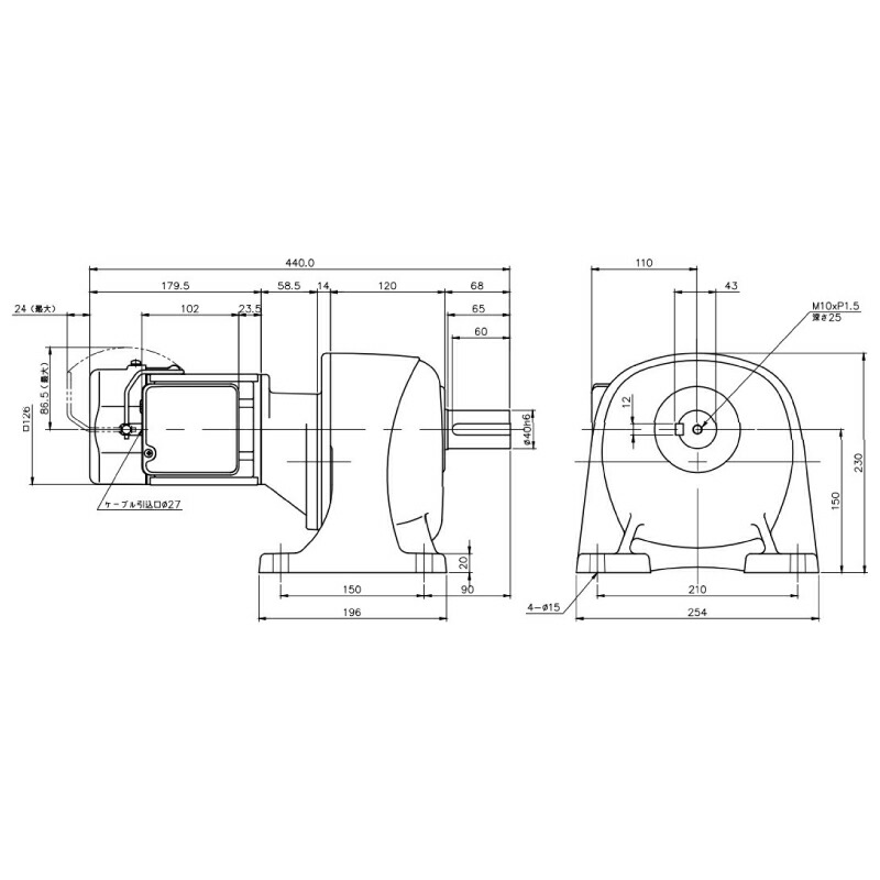 ニッセイ ギヤードモーター G3L40N600-MM02TNNTJ2 平行軸 脚取付 0.2kW 減速比1/600 三相 200V 手動解放ブレーキ付 ターミナルボックス付 軸炭素鋼