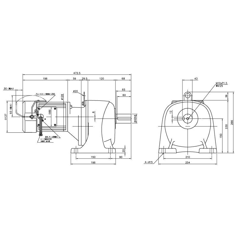 ニッセイ ギヤードモーター G3L40N300-MM04TWJNJ4 平行軸 脚取付 0.4kW 減速比1/300 三相 400V 手動解放ブレーキ付 軸炭素鋼