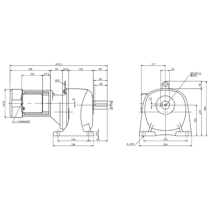 ニッセイ ギヤードモーター G3L40N300-MM04TNNTB2 平行軸 脚取付 0.4kW 減速比1/300 三相 200V ブレーキ付 軸炭素鋼 ターミナルボックス付