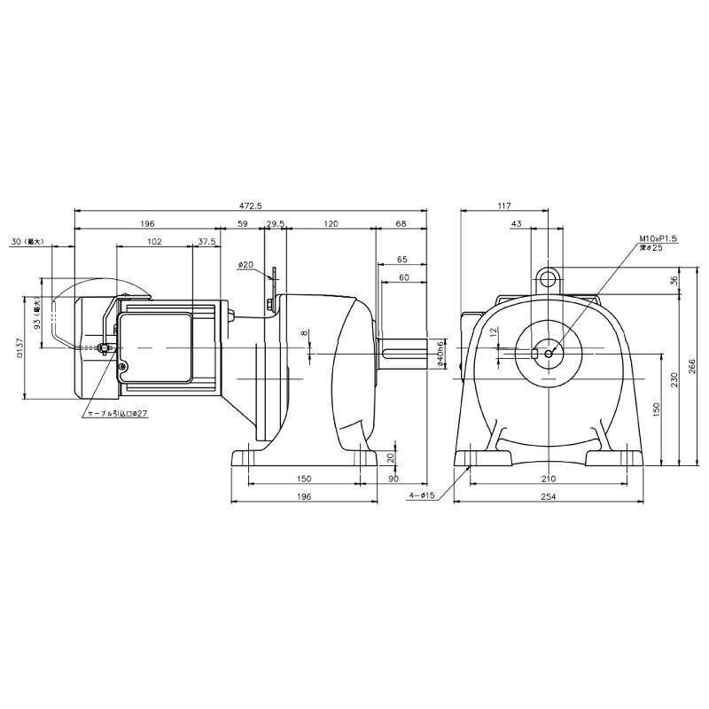 ニッセイ ギヤードモーター G3L40N300-MM04TWNTJ4 平行軸 脚取付 0.4kW 減速比1/300 三相 400V 手動解放ブレーキ付 ターミナルボックス付 軸炭素鋼