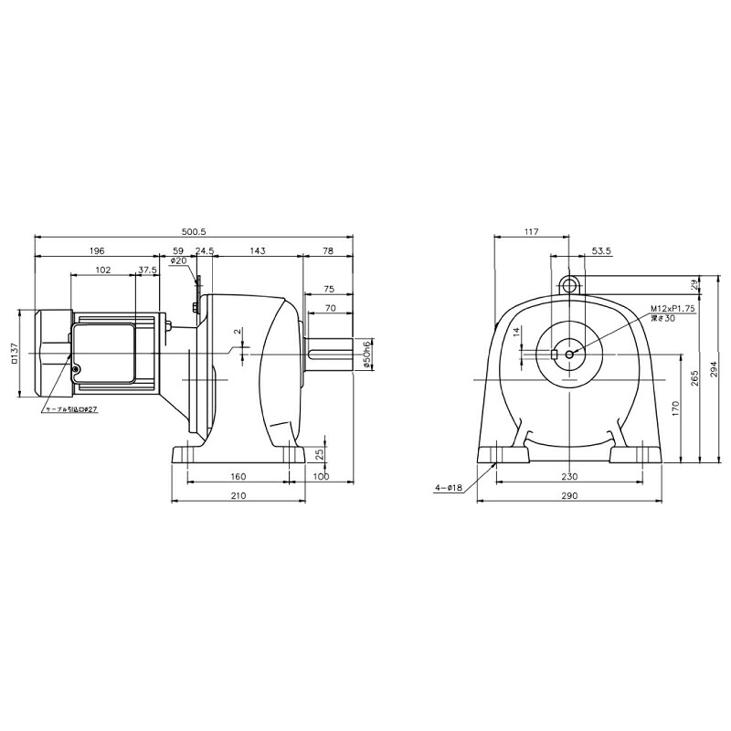 ニッセイ ギヤードモーター G3L50N900-MM04TNNTB2 平行軸 脚初っ切り 0.4kW 減速度比1/900 三相 200V うち切り付 軸カーボン鋼 停留所ボックス席付