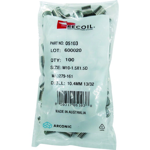 リコイル インサートねじ 05143 リコイル SUS304 適用ボルトねじ:M14-2.00×1.5D(100個入り)