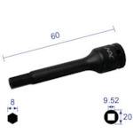 ナック ヘキサゴンレンチソケット 308C60 ロングタイプ 差込角9.52x対辺8mmx60L 10個まとめ売り 10個 【まとめ売り商品】｜設備プロ王国　店