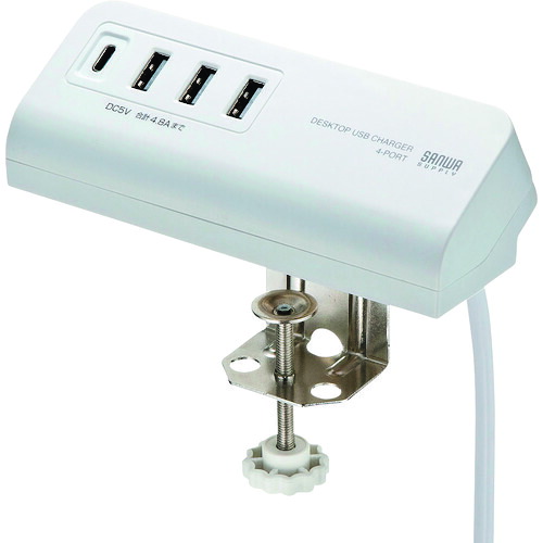 SANWA クランプ式USB充電器(TypeC1ポート+USB3ポート)ホワイト ACA-IP51W 10個まとめ売り 10個 【まとめ売り商品】