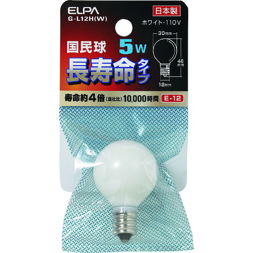 ELPA 国民球 G-L12H(W) 長寿命 E12 5W ホワイト 50個まとめ売り 50個 【まとめ売り商品】|設備プロ王国 店