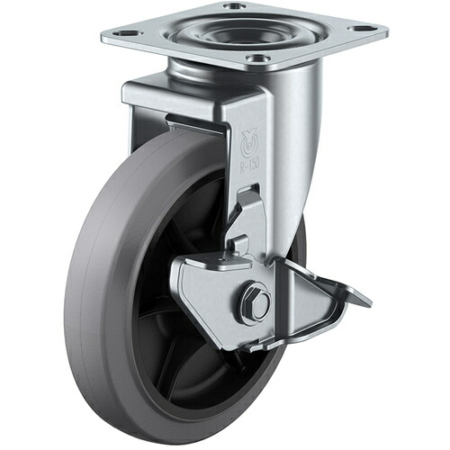 ユーエイ プレート式 RJ2-125NWRS-G 自在 キャスター グレーゴム 車輪径125mm ストッパー付き Jタイプ RJ2-S型 取付寸法80×80(75×75) 10個まとめ売り 10個 【まとめ売り商品】