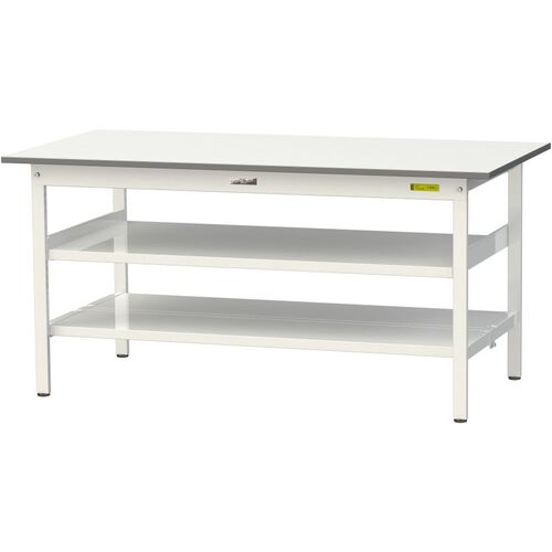 ヤマテック 軽量作業台 SUP-1845T-WW ワークテーブル150シリーズ 固定式 半面棚付 低圧メラミン天板 W1800×D450×H740mm シルキーホワイト