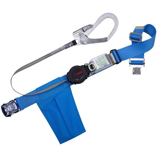 TSUYORON 胴ベルト型墜落制止用器具(巻取タイプ)ロック機構付き TB-ORN-OT599-BL4-M-BP ワン・ハンドリトラ 青 Mサイズ 幅50MM×長さ1200MM ワンタッチバックル仕様