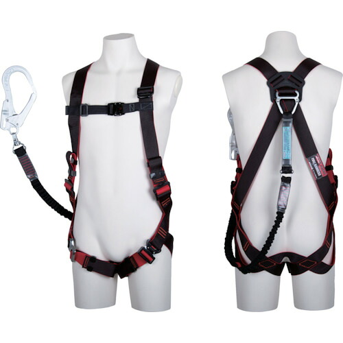 TSUYORON レヴォハーネス TH-508-NV93SV-OT-BKR-L-R23-BX シングルランヤード付き添い人 伸縮式ノビロン(BK) 黒・赤 L大きさ