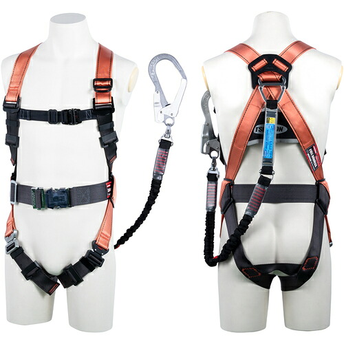 TSUYORON 中核グループ馬具 TH-502-NV93SV-OT-OR-L-R23-BX 胴胴締め付き添い人 シングルランヤード付き添い人 伸縮式ノビロン(BK) オレンジ色 L大いさ 花・ガーデン・DIY-安全帯-安全・保護用品