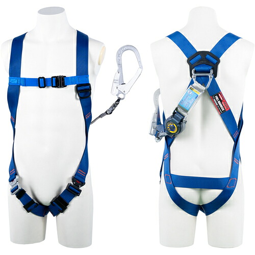 TSUYORON ライトハーネス TH-510-TR93SV-OT-BL4-M-R23-BX シングルランヤード付き ロック機構付き巻取式SRリトラ 青 Mサイズ