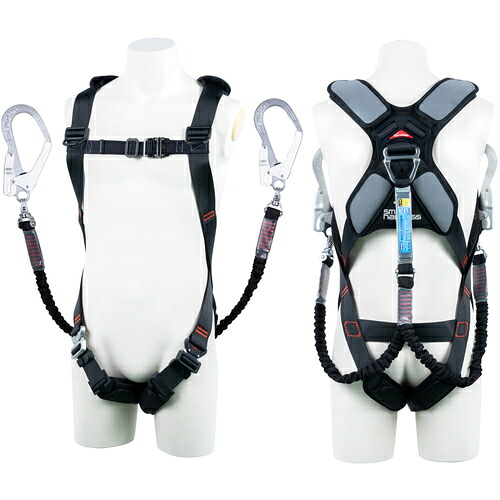 TSUYORON かっこ良い馬具 THSM510-2NV93SV-OT-BLKM-2R23BX ツインランヤード付き添い人 伸縮式ノビロン(BK) 黒 M大いさ 安全帯-安全・保護用品-花・ガーデン・DIY