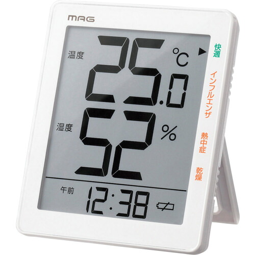 MAG 温湿度計 TH-105 WH デジタル 時辰儀 周囲の状況準拠集団 置き掛け兼用 照明ランプ 白いこと TH－105WH 48個まとめ売り 48個 【まとめ売り商いもの】
