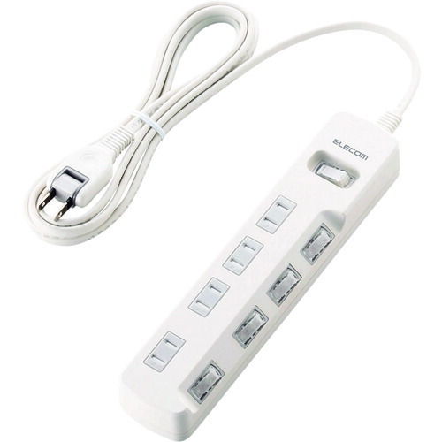 ELECOM オフィス用タップ T-K8A-2425WH 一括＆個別スイッチ付 雷ガードタップ 4個口 2.5m 白 20個まとめ売り 20個 【まとめ売り商品】