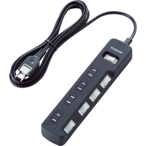 ELECOM 執務室用水道栓 T-K8A-2625BK 一括＆個別取り替えっこ付 雷かばい立て水道栓 6個口 2.5m 黒 20個まとめ売り 20個 【まとめ売り商いもの】