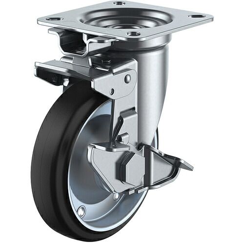 ユーエイ プレート式 WJK-150S 自在 キャスター ゴム 車輪径150mm 旋回固定・ストッパー付き Jタイプ JK-S型 取付寸法94×94(87×87) 8個まとめ売り 8個 【まとめ売り商品】