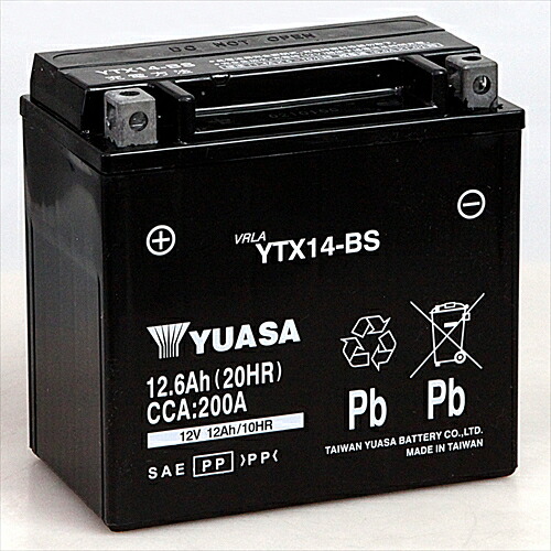 台湾YUASA 台湾ユアサ バイク用バッテリー 【電解液注入・充電済】 YTX14-BS 主な互換品番：GTX14-BS・FTX14-BS・DTX14-BS・NBC14-BS・RBTX14-N