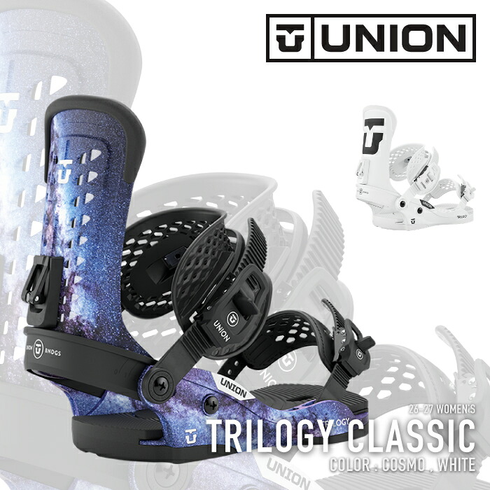レビューでクーポン★[日本正規品] スノーボード ビンディング ユニオン UNION TRILOGY CLASSIC White / Cosmo トリロジー クラシック バインディング レディース 26-27｜SEVEN STARS