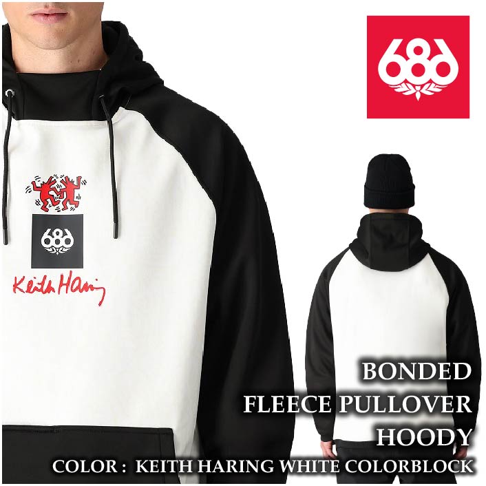 レビューでクーポン★[日本正規品] スノーボード ウェア ジャケット シックスエイトシックス 2025 686 BONDED FLEECE PULLOVER HOODY KeithHaringWhiteCblc メンズ 24-25