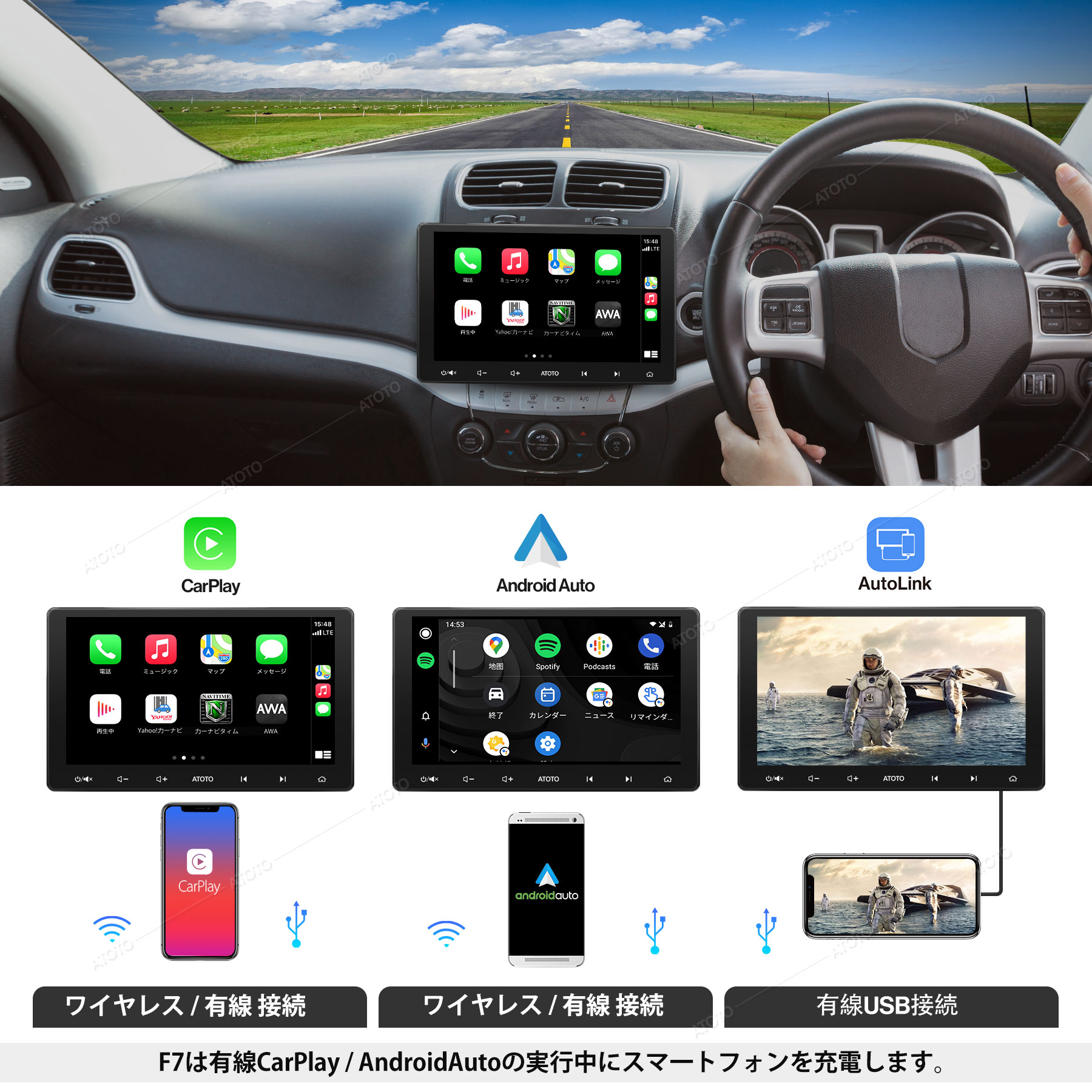 ATOTOF7standard10インチLinuxUSBラジオBluetooth自動車大画面HD