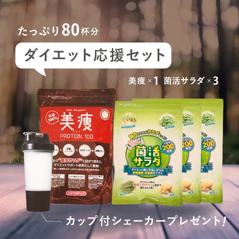 ダイエット応援セット 美痩1袋 ＋ 菌活サラダ3袋セット ソイプロテイン ダイエット 特化 青汁 高タンパク 腸活 腸内環境 置き換え ファスティング 無添加 植物性 大豆 アミノスコア オーガニック 美容 ビューティー 健康 女性