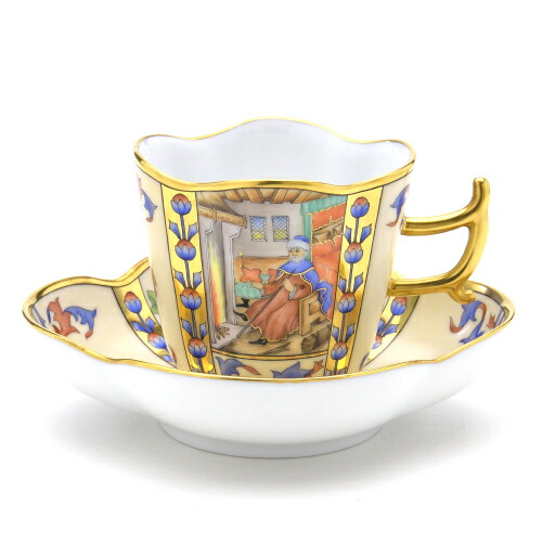 ヘレンド (HEREND) フレミッシュカレンダー 珈琲優勝杯＆平円盤 120竓 04198 / MM-02 【新品】【完全無欠BOX付き添い人】【並行輸入品】(2月、魚座)貨物輸送無料 楕円面形優勝杯 手書き ハンガリー共和国製 コーヒー 差し上げ物 差し上げ物 ブランド名 食器