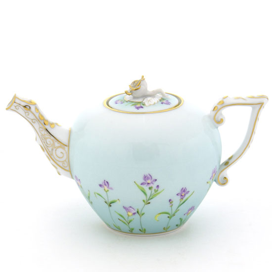 ヘレンド (HEREND) ターコイスブルー地のアイリス ミニティーポット 薔薇飾り 370cc 20608 / IRIS-TQ 【新品】【純正BOX付き】【並行輸入品】 花 フラワー 珈琲 紅茶 送料無料 手描き ハンガリー製 プレゼント ギフト ブランド 磁器 食器|ブルーアンプルール