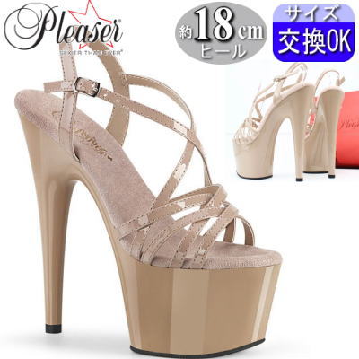 【訳アリ品/ 26cm限定】プリーザー ヒール サンダル 厚底サンダル 7インチ 約18cm ヒール ベージュ ハイヒール クロス ストラップ ステージ ミスコン コンテストベスト ボディ ポールダンス 用 ヒール 公式 ADORE-713 ADO713/ND/M