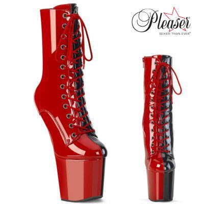 【おまけ付き】 Pleaser | 20cmヒール|22.5cm～30cm| プリーザー ヒールレスブーツ 厚底約20センチ ヒール 黒/赤 編み上げ レースアップ ハイヒール ヒールレス 踵が無い レディース 靴 ポールダンス イベント ステージ 公式 CRAZE-1040TT CRAZE1040TT/R-B/M zx