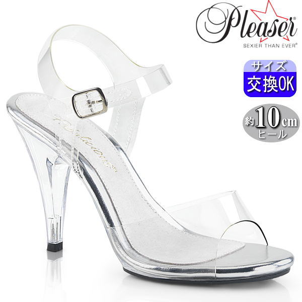 プリーザー ヒール Pleaser クリアサンダル クリアヒール 約10cmヒール コンテスト 薄底 ストラップ ピンヒール 履ける ガラスの靴 ミスコン ステージ キャバ コンテスト 大きいサイズ CAR408 C M 公式 正規品 【即納】｜SHOP LaLa