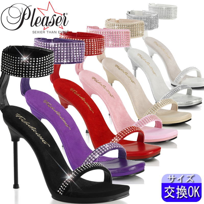 【おまけ付き】 Pleaser | 11.4cmヒール|22.5cm～27cm| プリーザー ヒールサンダル アンクルカフ ラインストーン付き 11cm/センチ ヒール ハイヒール ピンヒール レディース 靴 衣装 衣裳 Fabulicious ファブリシャス公式 CHIC40/SFA-RS/M zx