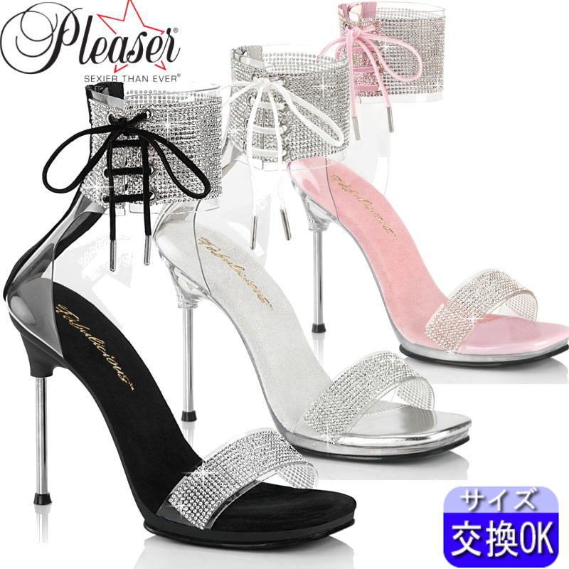 Pleaser | 11.4cmヒール|21.5cm~27cm| プリーザー ヒールサンダル アンクルカフ ブラック ラインストーン付き 11.4センチ ヒール ピンヒール レディース 靴 衣装 衣裳 Fabulicious ファブリシャス公式 CHIC47 zx|SHOP LaLa