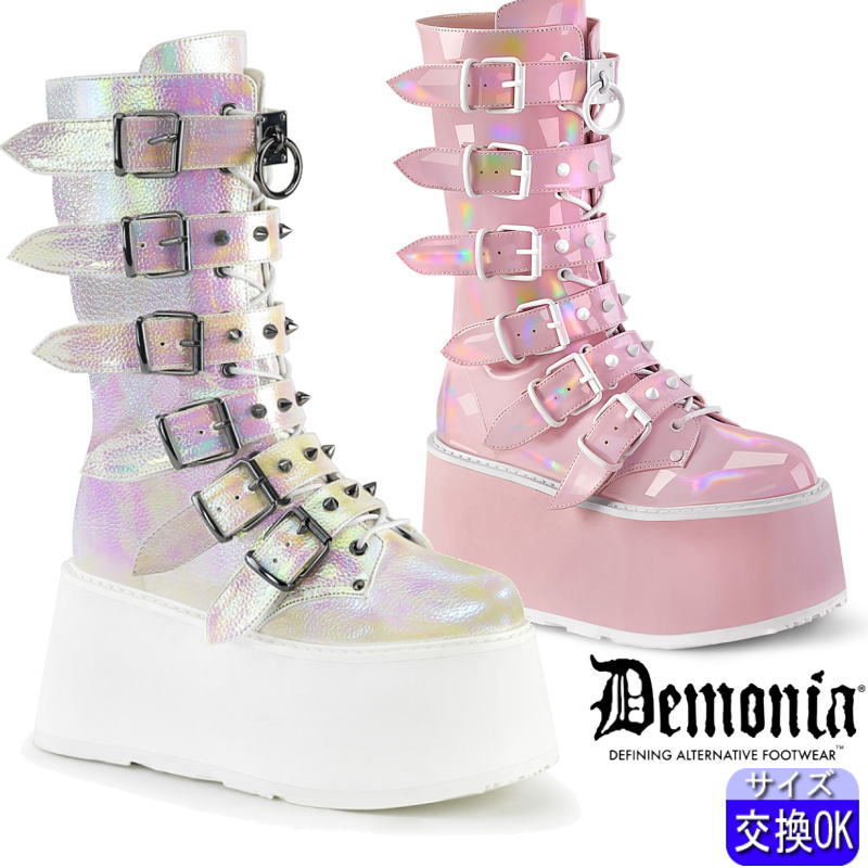 【おまけ付き】 DEMONIA |厚底9cm|22.5cm～28cm| デモニア 厚底ブーツ ピンク ミドルブーツ ミドルブーツ コンバットブーツ ミリタリーブーツ ワークブーツ パンク ロック ロリータ ゴス レディース シューズ 靴 ごつい V系 韓国系 公式 DAM225 zx