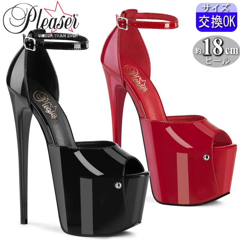 Pleaser | 18cmヒール|21.5cm～30cm| プリーザー 厚底ヒールサンダル 7インチ/7inch 黒 赤 アンクルストラップ ピンヒール クローズバック サンダル レディース ポールダンス ダンサー 靴 公式 JUB15/B zx｜SHOP LaLa