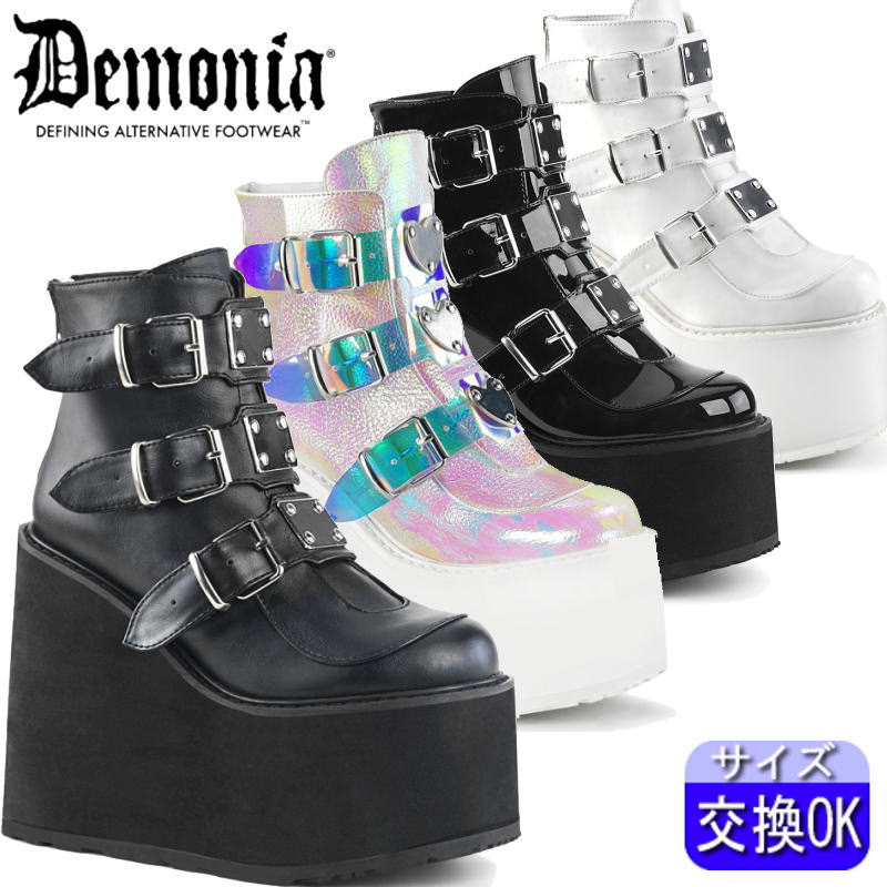 【おまけ付き】 DEMONIA |厚底14cm|22.5cm～28cm| デモニア 厚底ショートブーツ 黒 超厚底スニーカー コンバットブーツ ミリタリーブーツ ワークブーツ おしゃれ ウェッジソール レディース 靴 パンク ロック ゴシック ゴス V系 量産型 地雷系 公式 SWI105 zx
