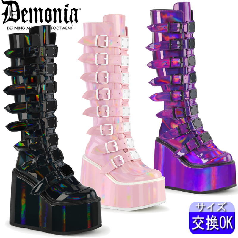 DEMONIA |厚底14cm|22.5cm~28cm| デモニア 厚底ブーツ 黒 超厚底 ブーツ ウェッジソール レディース シューズ 靴 パンク ロリータ ロリ ごつい V系 量産型 地雷系 公式 SWING-815 SWI815 zx|SHOP LaLa