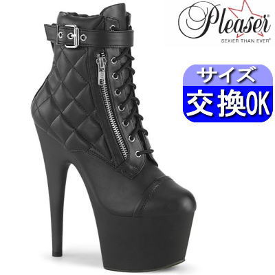【おまけ付き】 Pleaser | 18cmヒール|21.5cm～28cm| プリーザー 厚底ブーツ 約18センチヒール 黒 ハイヒール ピンヒール キルティング ステージ ダンス ポールダンス レディース 靴 小さい 公式 ADORE-700-05 ADO700-05/BPU/M zx