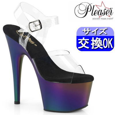 【おまけ付き】 Pleaser | 18cmヒール|21.5cm～27cm| プリーザー 厚底ストラップ サンダル パープル グラデーション 約18センチ ヒール ハイヒール ピンヒール ステージ ダンス ポールダンス レディース 靴 公式 ADORE-708MCH ADO708MCH/C/PP-GRNCH zx