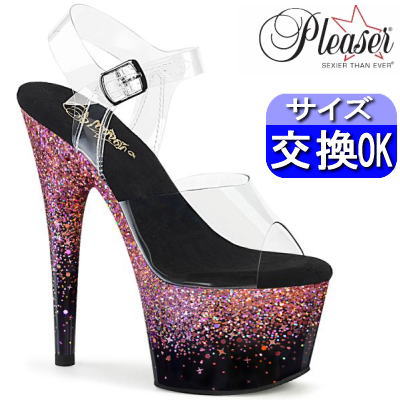 【おまけ付き】 Pleaser | 18cmヒール|21.5cm～28cm| プリーザー 厚底ストラップ サンダル ピンク ラメ グリッター18センチ ヒール ハイヒール ピンヒール ステージ ダンス ポールダンス レディース 靴 公式 ADORE-708SS ADO708SS/C/B-PG zx