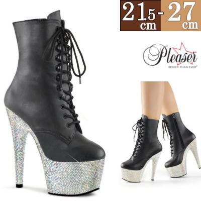 Pleaser | 18cmヒール|21.5cm～27cm| プリーザー 厚底ブーツ 黒 合皮 ラインストーン付き ピンヒール レディース 靴 大きい size23cm 24cm 25cm 26cm 27cm 公式 BEJEWELED-1020-7PU/SMRS zx｜SHOP LaLa