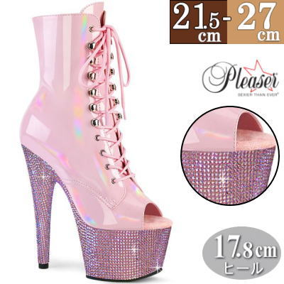 【おまけ付き】 Pleaser | 18cmヒール|21.5cm～27cm| プリーザー 厚底ブーツ 約18センチ ヒール ピンク オープントゥ ラインストーン付き ハイヒール ピンヒール レディース 靴 大きい size23cm 24cm 25cm 26cm 27cm 28cm 公式 BEJEWELED-1021-7 PHG/BPRS zx